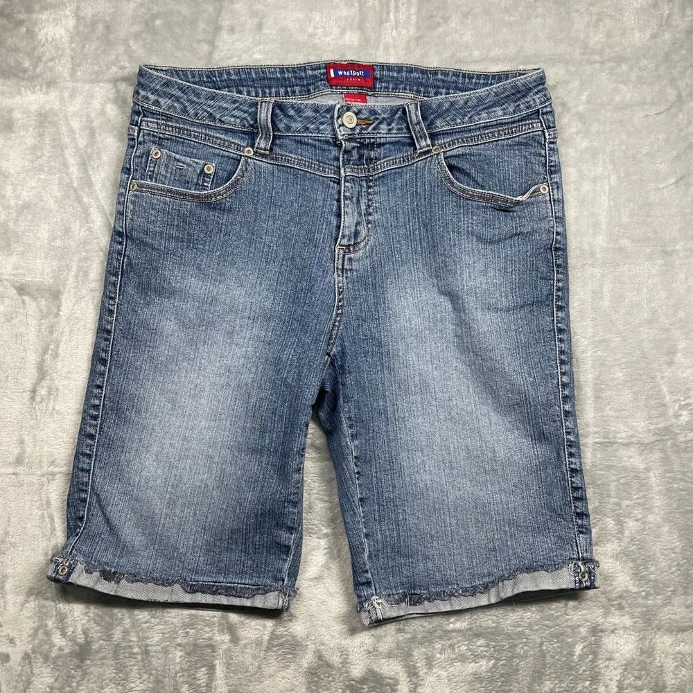 Westport Denim Women's Blue‎ Frayed Hem Bermuda Jean Shorts Size 12